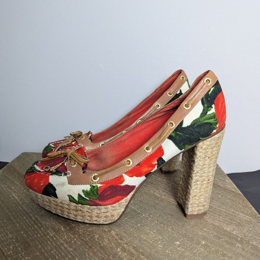 Milly for sperry floral canvas espadrille platform heels 8.5